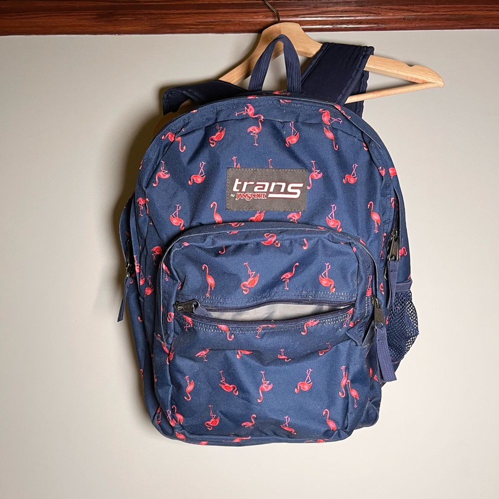 Jansport Trans Blue‎ Backpack with Pink Flamingos